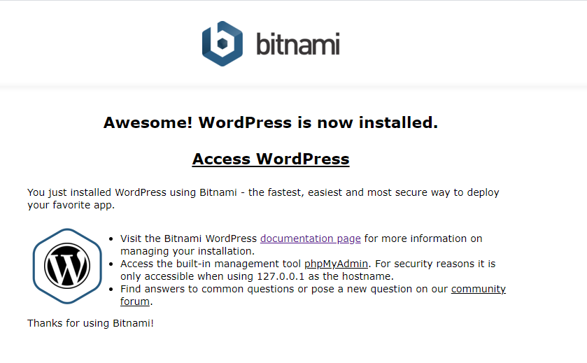 Bitnami wordpress local host