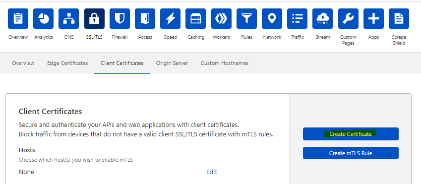 Create Certificate in CloudFlare